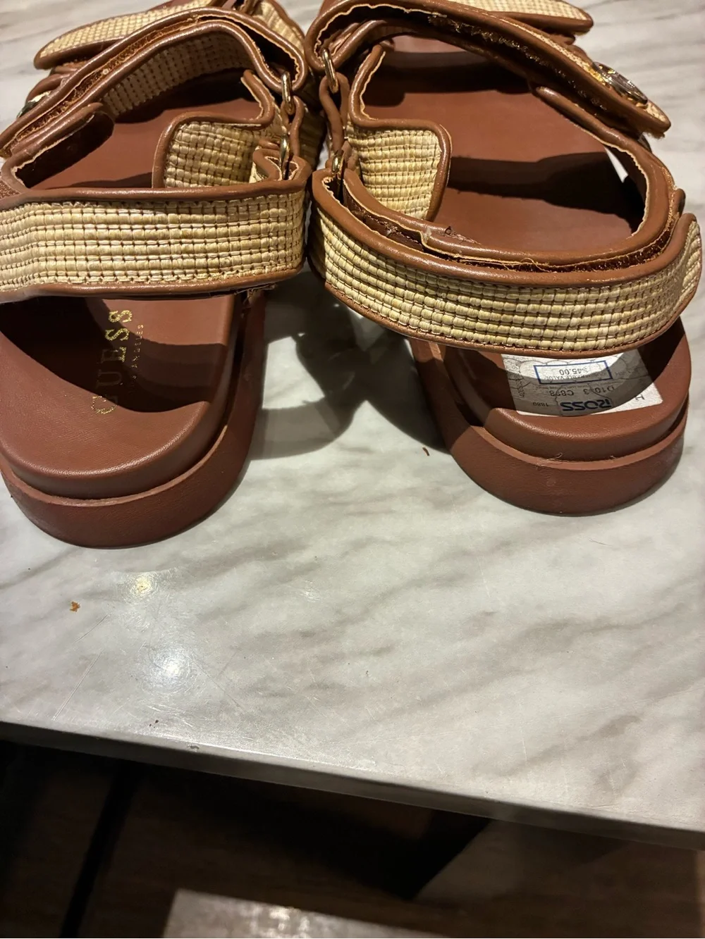 Guess Brown Sandal with Natural Woven Straps - Women
